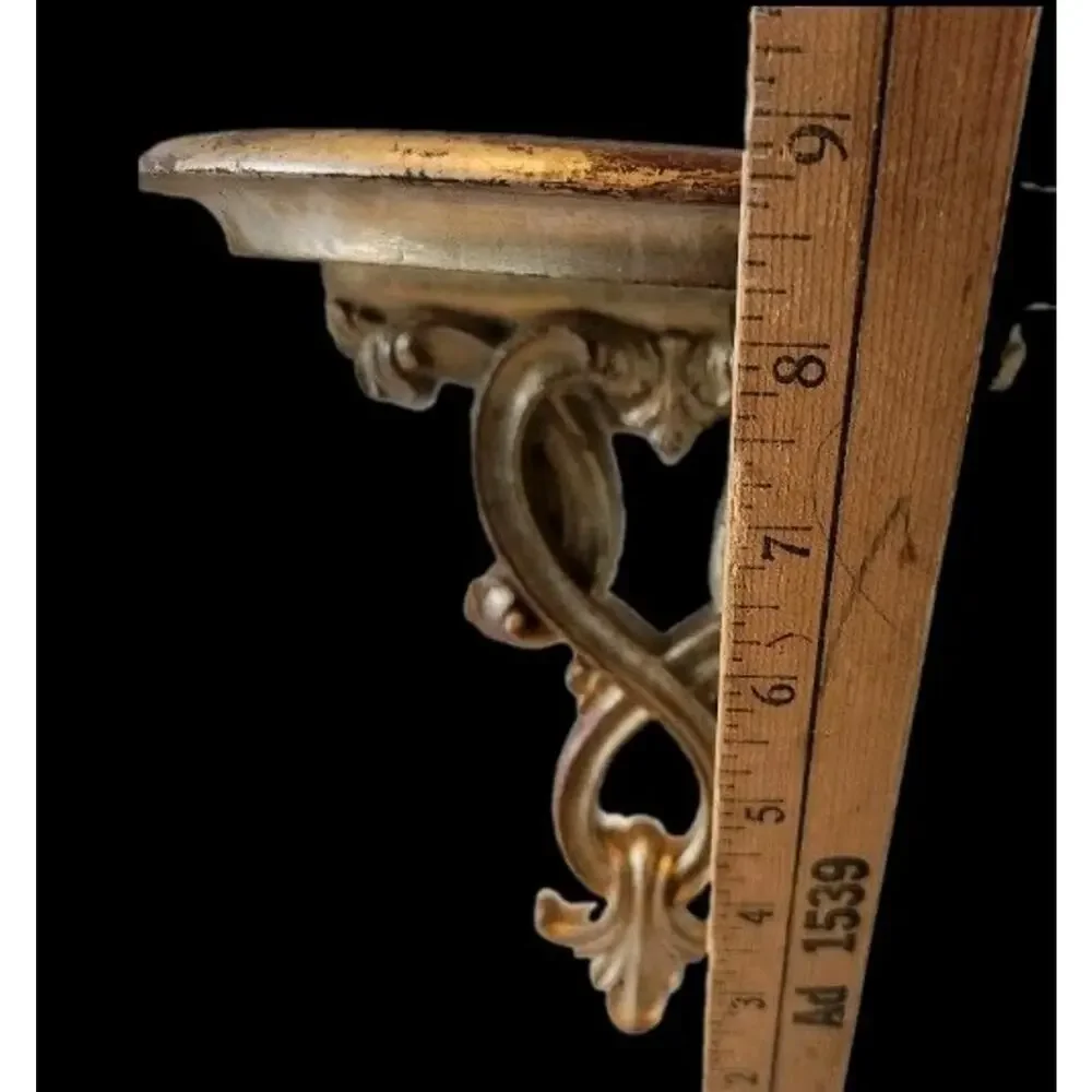 2 Vintage Hollywood Regency 60s Ornate Gold Gilded Weathered Wall Shelf Shelves